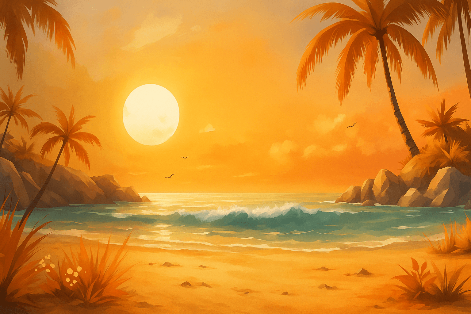 Beach scene with palm trees
